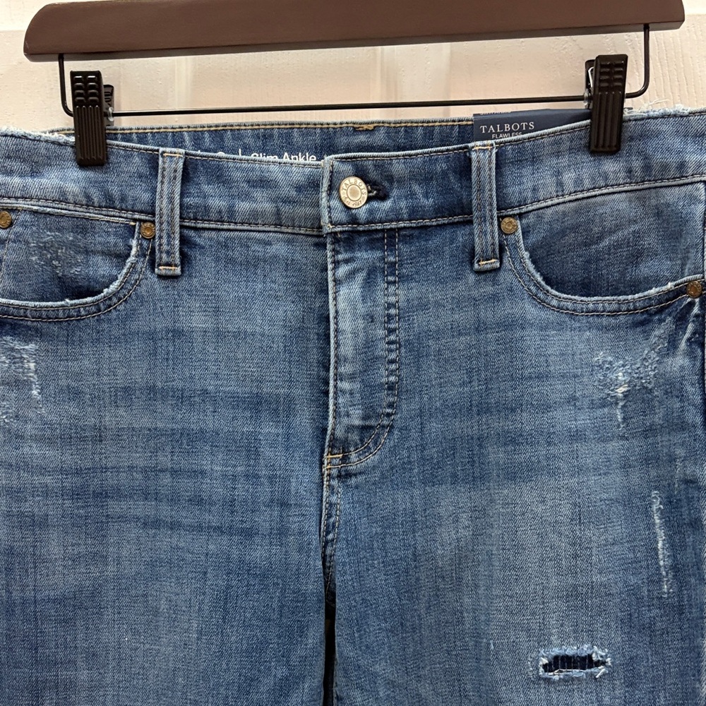 Talbots Medium Blue Distressed Straight-Leg Jeans